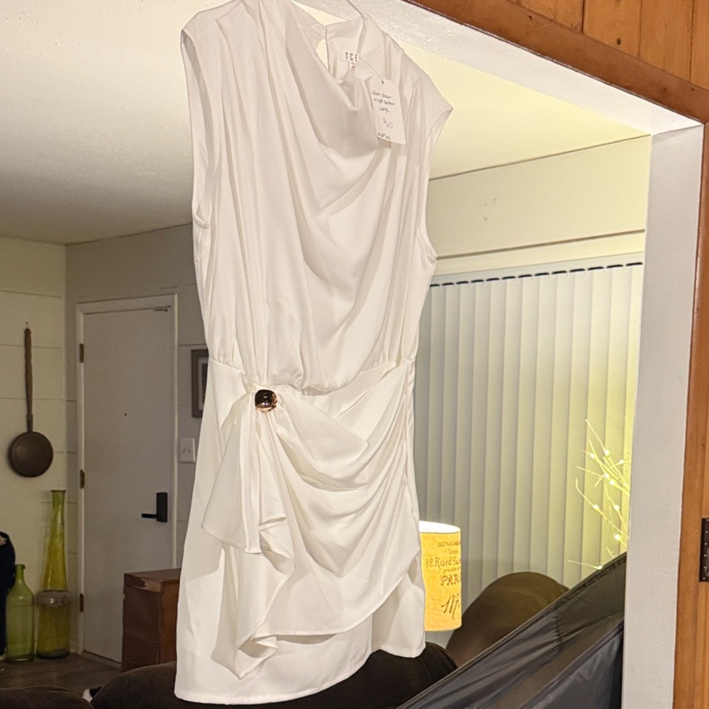 TCEC White Draped Mini Dress
